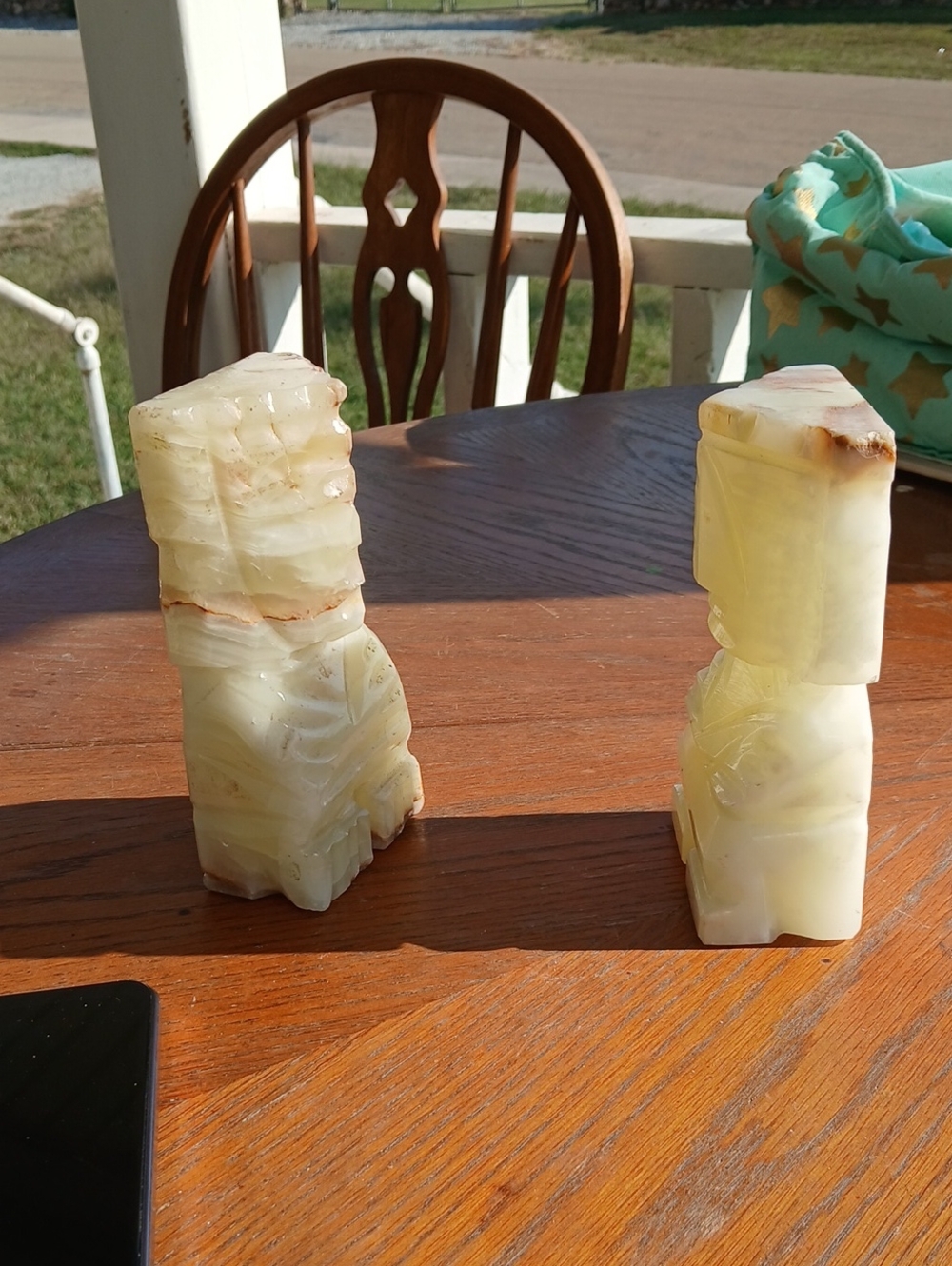 Carved Cream Stone Sculptures Set